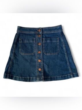 MADEWELL A-Line Button-Front Denim Mini Skirt w. Pockets | 00 | Blue